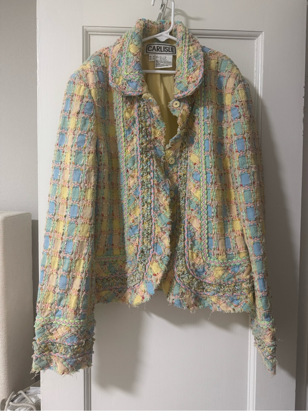 Vintage Carlisle Pastel Multicolored Snap Button Woven Jacket Blazer